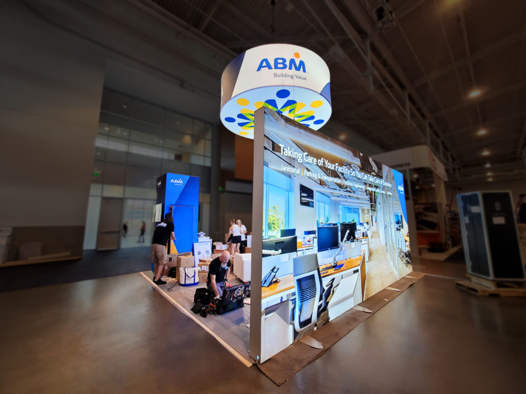 backlit custom island trade show booth - ABM