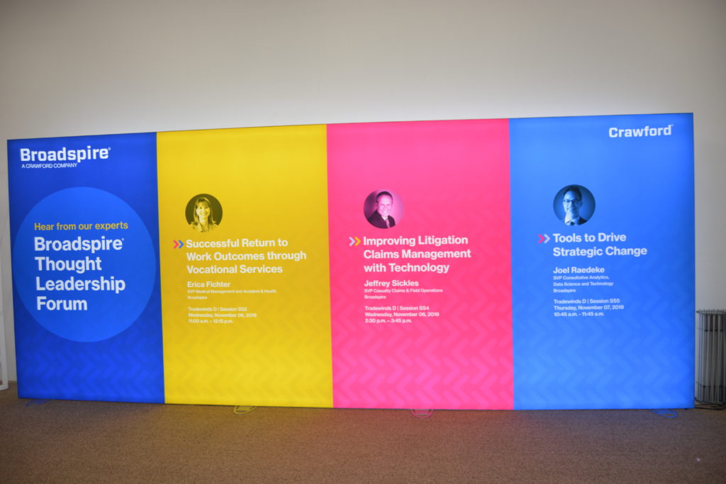 quality LED backlit trade show display with SEG tension fabric graphics